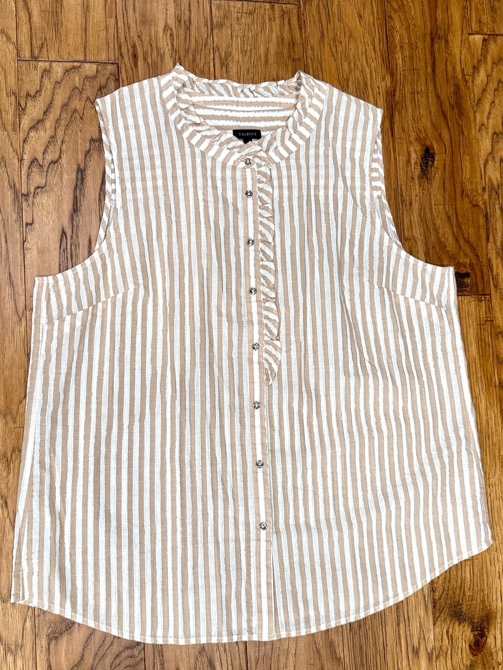 Talbots SEERSUCKER RUFFLE SHELL - OCEANIC STRIPE size XL - Picture 2 of 5